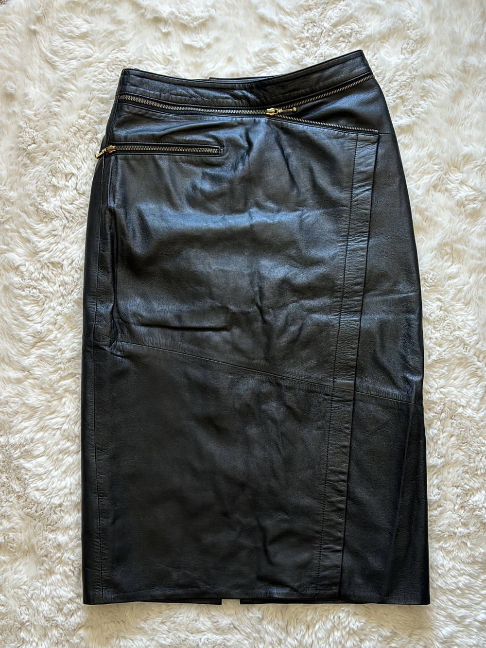 Vintage black leather moto skirt